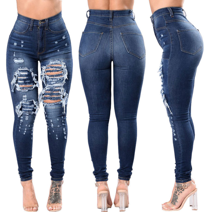 Women's Ripped Washed Denim Pants