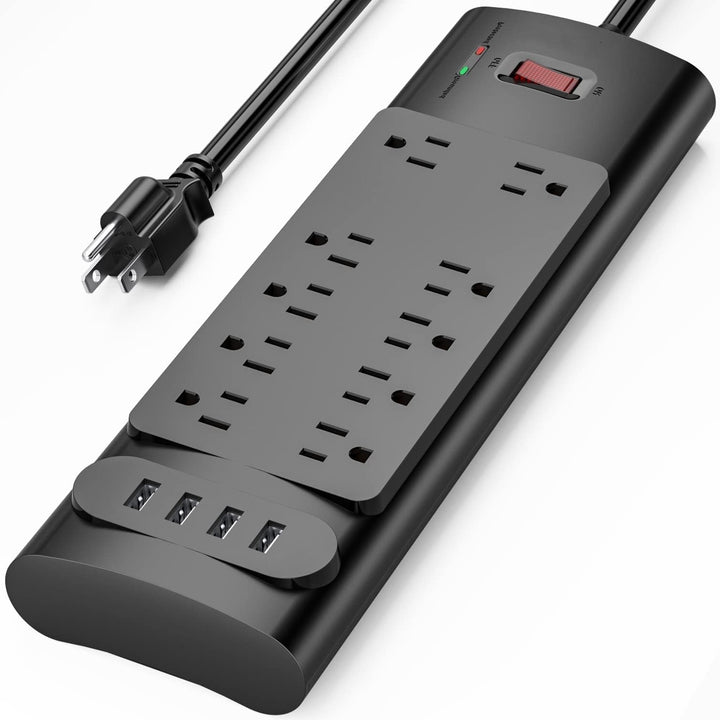 6 FT Long Extension Cord Power Strip With 10 AC Outlets & 4 USB