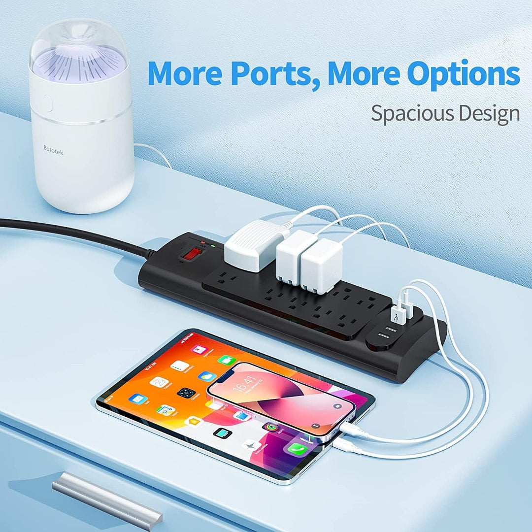6 FT Long Extension Cord Power Strip With 10 AC Outlets & 4 USB