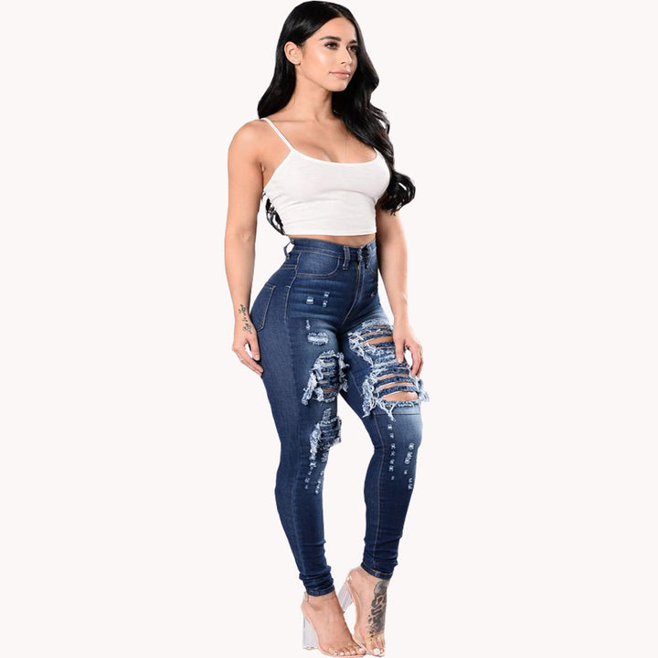 Women's Ripped Washed Denim Pants