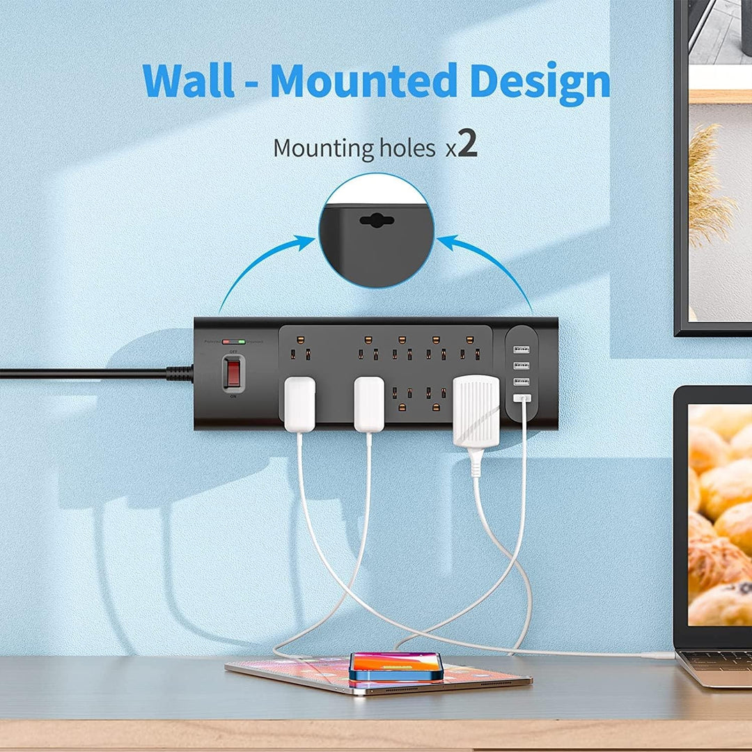 6 FT Long Extension Cord Power Strip With 10 AC Outlets & 4 USB